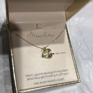 Mia Sarine fine silver gold plated heart shape mama monogram locket necklace new